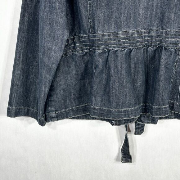 Baccini Plus Size 2X Denim Jacket Dark Blue Jean Belted Button Up Pockets 747 - Picture 7 of 11